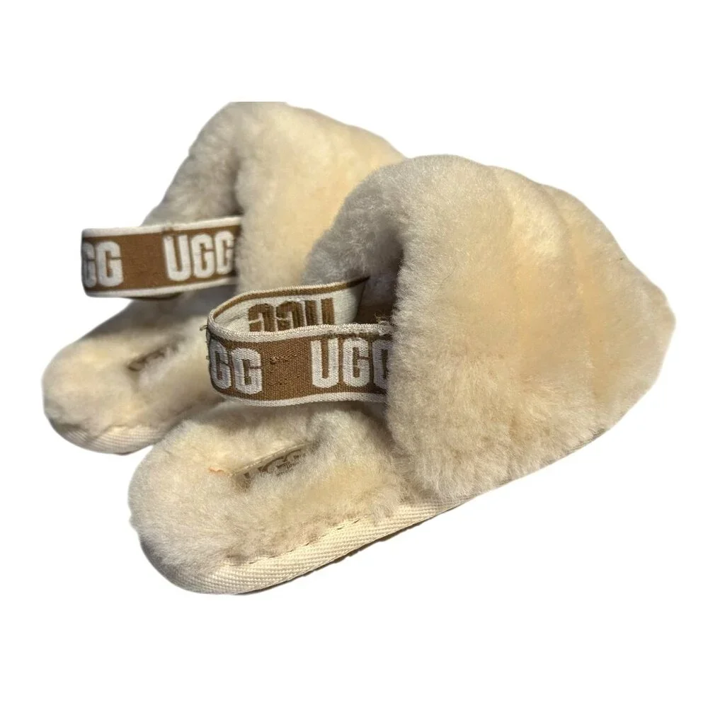 Ugg  Fluff Yeah Toddler size‎ Slippers With Logo Strap Beige Size 8
